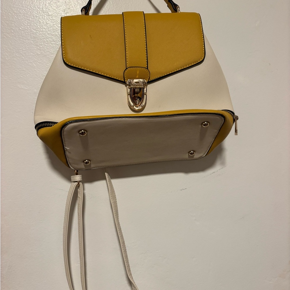 Yellow & Cream Top-Handle Backpack Purse - Picture 4 of 5